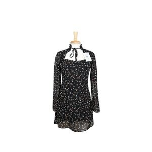 70/21 Black Floral Long Sleeve Black Dress Size Medium